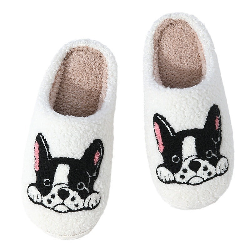 Bulldog Cartoon Slippers – Fleece-Lined, Thick, Non-Slip Shoes Bulldog Slippers Home Indoor And Outdoor | Ectron Online