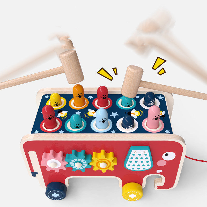 Montessori Toddlers Kids Wooden Pounding Bench Animal Bus Toys Early Educational Set Gifts For Children Toy Musical Instrument - Ectron Online