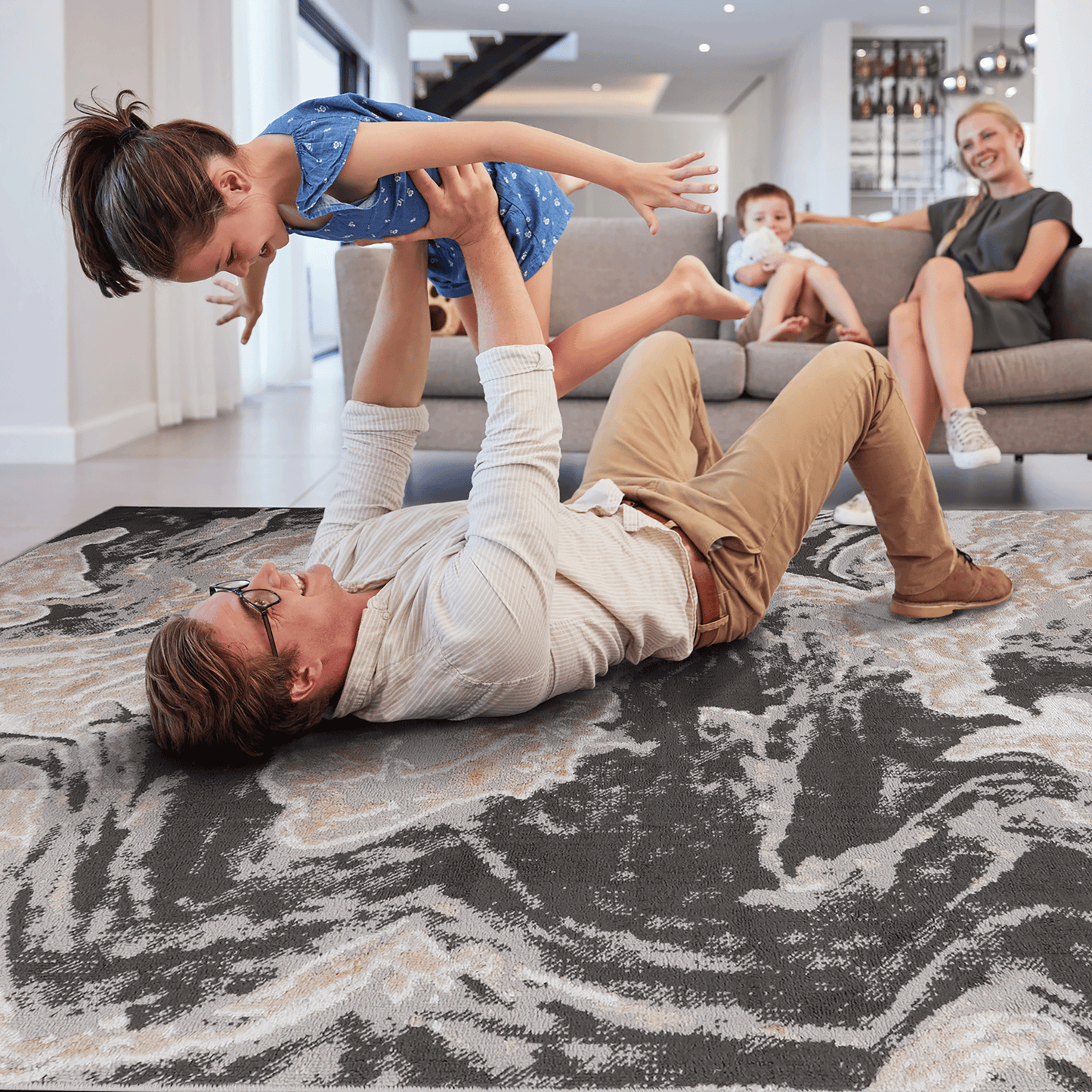 Payas Collection Abstract Runner Rug - 2x8 Grey Modern Hallway