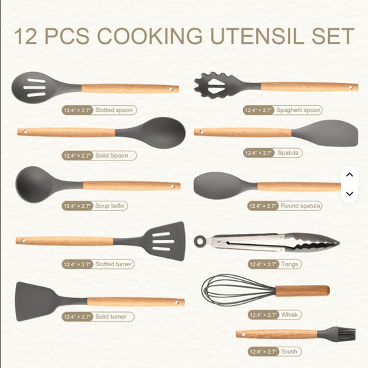12-piece cooking utensil set with labels