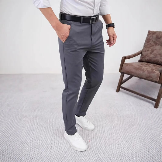 Men's Slim Fit Tapered Business Pants Men's Slim Fit Business Pure Color Casua | Ectron Online