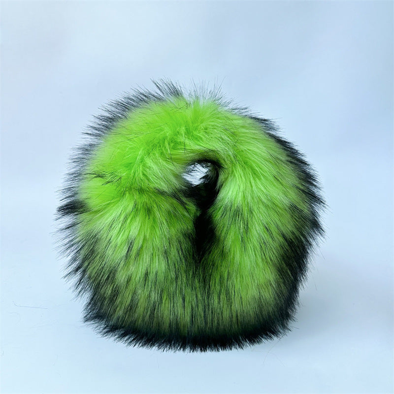 Artificial Raccoon Fur Ball Bag Plush Unique Punk Style Y2g