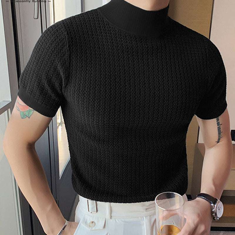 Men's Fashionable Simple Turtleneck Solid Color Knitted Bottoming Shirt