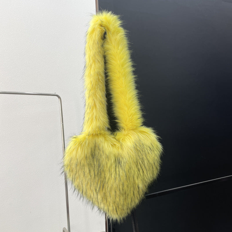 Plush Large Capacity Love Shoulder Bag for Women Winter Fleece Shoulder Bags Women Heart | Ectron Online