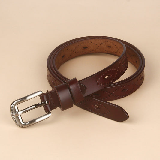 Vintage Hollow Genuine Cowhide Leather Belt Vintage Hollow Belt Leather Cowhide Copp | Ectron Online