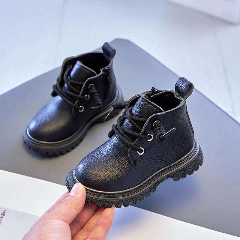 Autumn Black Short Leather Boots For Girls