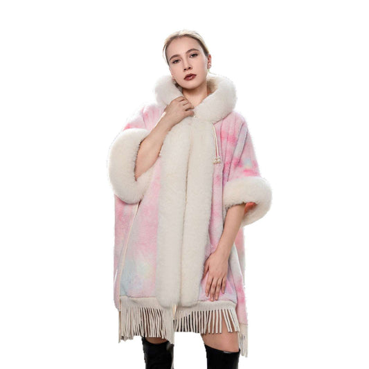 Tie-Dyed Tassel Cape & Shawl - National Style Warm Coat Tie-dyed Tassel Cape And Shawl Fashion N | Ectron Online