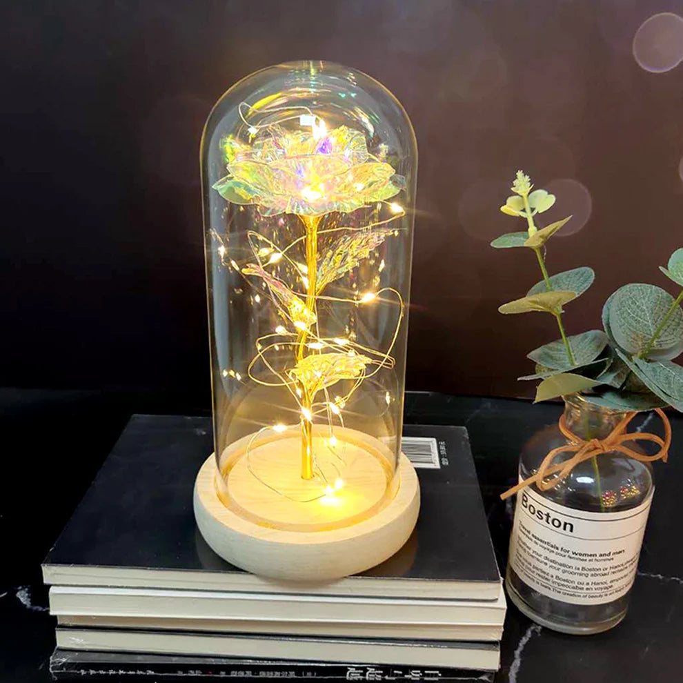 Mothers Day Wedding Favors Bridesmaid Gift Immortal Simulation Rose Glass Cover Luminous Led Ornament - Ectron Online