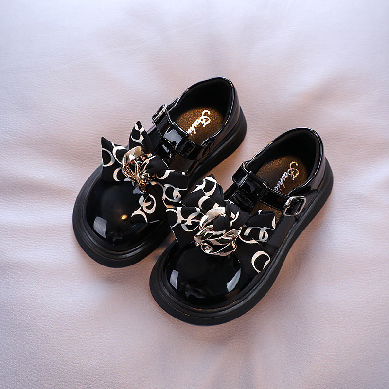 Shiny Ribbon Bow Princess Girls Small Leather Shoes Trend