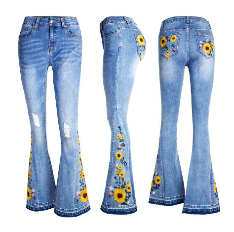 Women's Flared Jeans Women's 3D Embroidery Women's Flared Jeans Women's 3D Embroide | Ectron Online