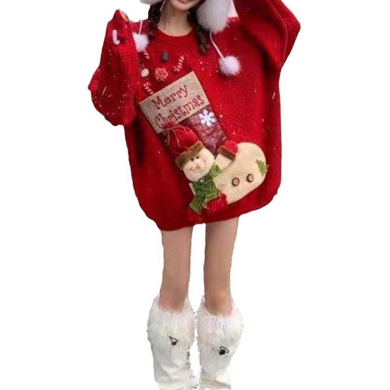 Red Christmas-themed dress with white fur trim and boots on a white background