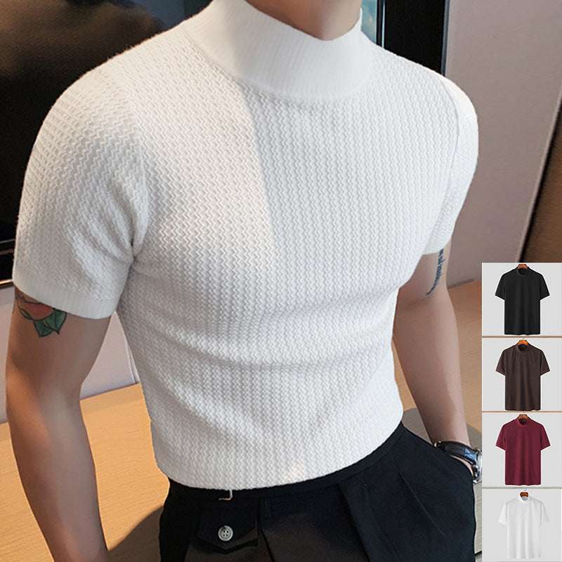 Men's Fashionable Simple Turtleneck Solid Color Knitted Bottoming Shirt