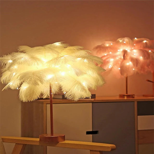 Feather Lamp Nordic Desk Lamp European-Style Bedroom Bedside Feather Table Lamp Night Light Table Lamp Decoration Modern - Ectron Online