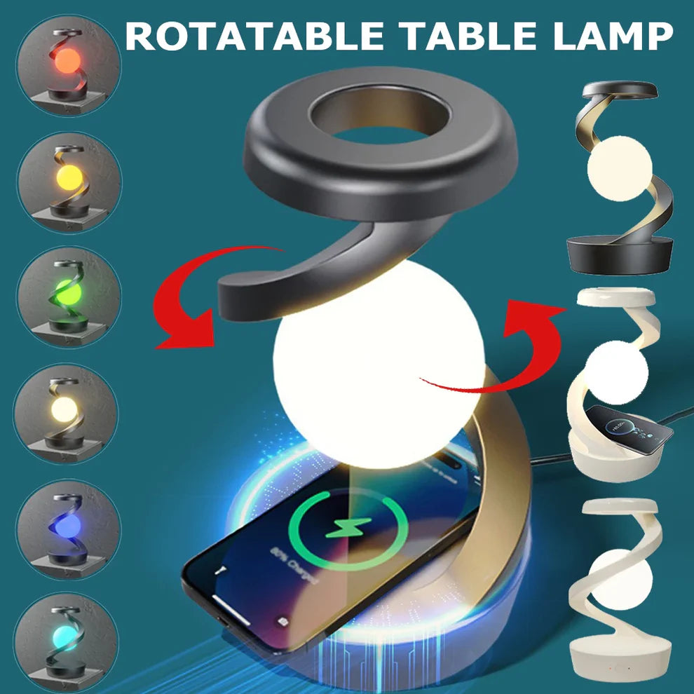 Floating and Spinning in Air with LED Moon Lamp RGB Floating Moon Table Lamp with Wireless Phone Charger for Office Bedroom Home - Ectron Online