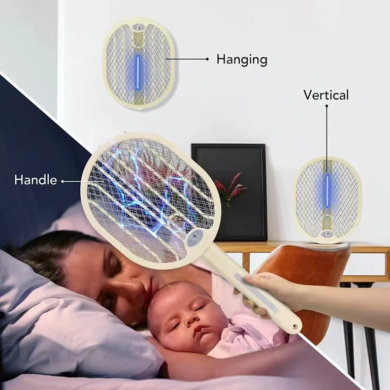 Foldable Electric Fly Swatter - Bug Zapper - Rechargeable Fly Zapper Racket Rotatable Handle Design with 3-Layer Safety Mesh - Ectron Online
