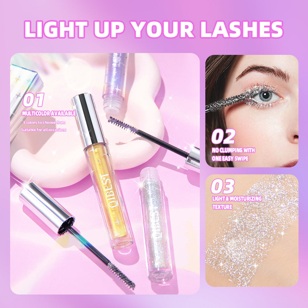 Mascara with applicators on a pink background, featuring text 'Light Up Your Lashes'.