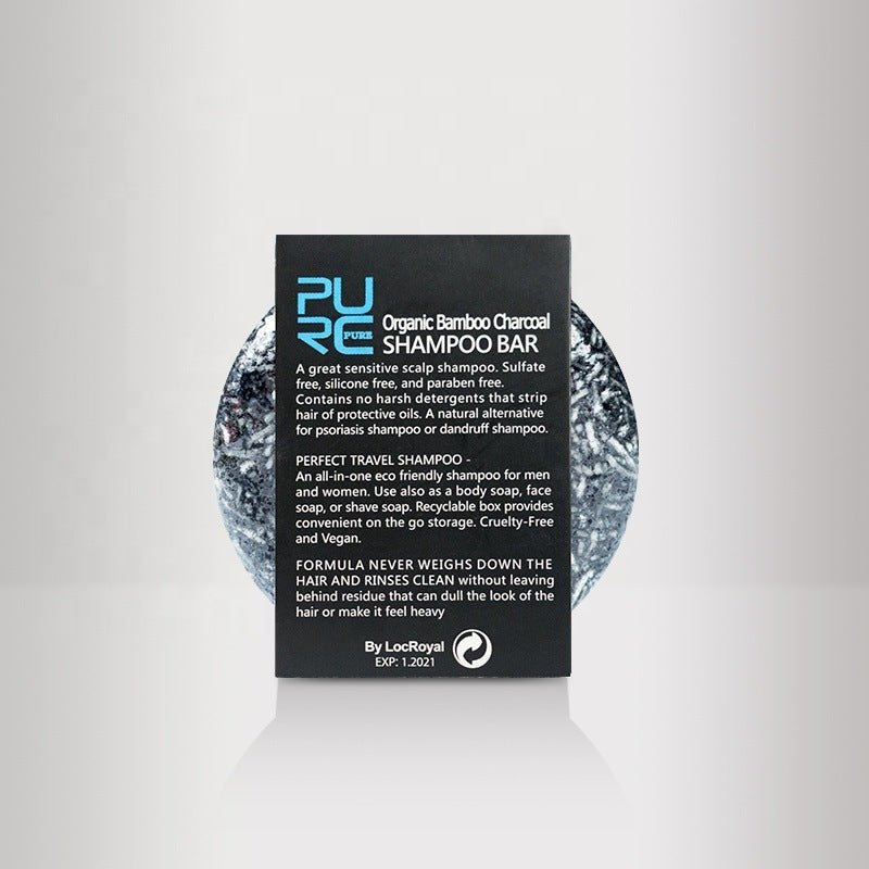 Shampoo bar with packaging on a white background