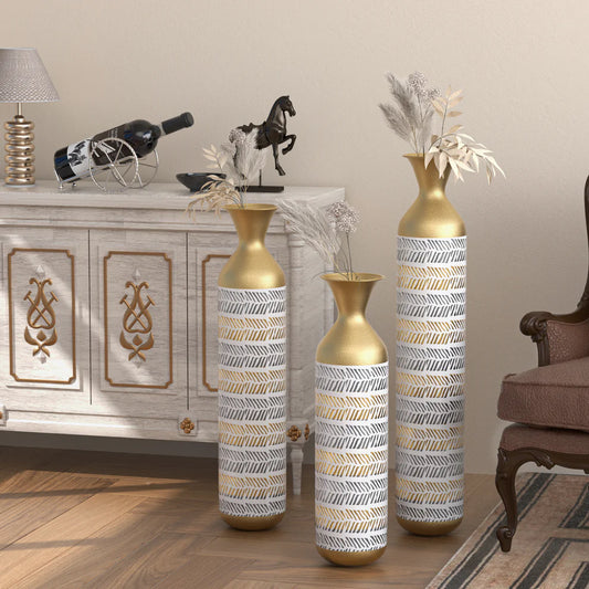 High floor vases -24/28.7/33.5-inch vases, 3 large metal glazed vases, Pampas Prairie Twigs vintage gray - Ectron Online