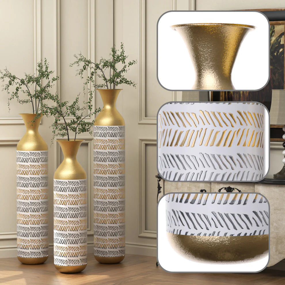 High floor vases -24/28.7/33.5-inch vases, 3 large metal glazed vases, Pampas Prairie Twigs vintage gray - Ectron Online