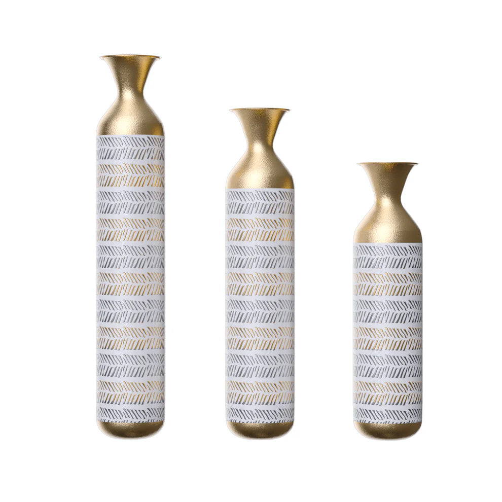 High floor vases -24/28.7/33.5-inch vases, 3 large metal glazed vases, Pampas Prairie Twigs vintage gray - Ectron Online