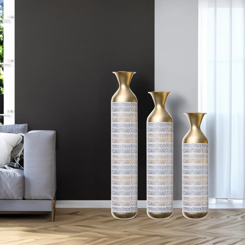 High floor vases -24/28.7/33.5-inch vases, 3 large metal glazed vases, Pampas Prairie Twigs vintage gray - Ectron Online