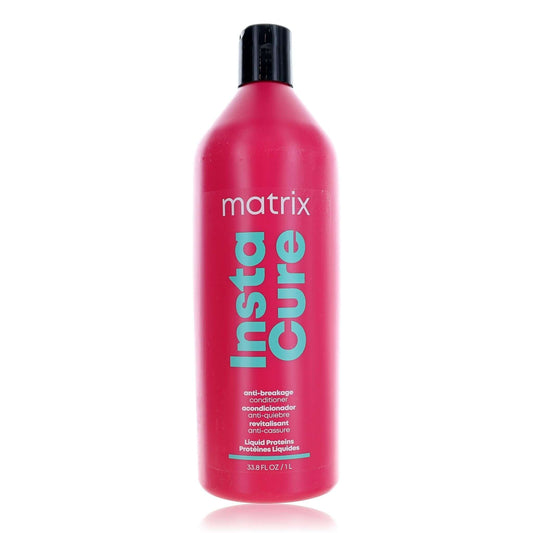 Matrix Instacure anti-breakage conditioner bottle, 1 liter, red with black cap.