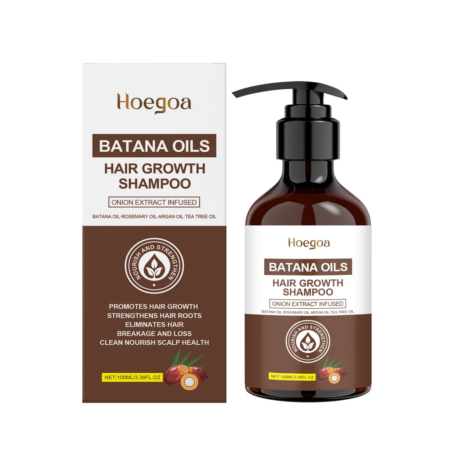 Hoegoa Banana Oils Hair Growth Shampoo with packaging on a white background