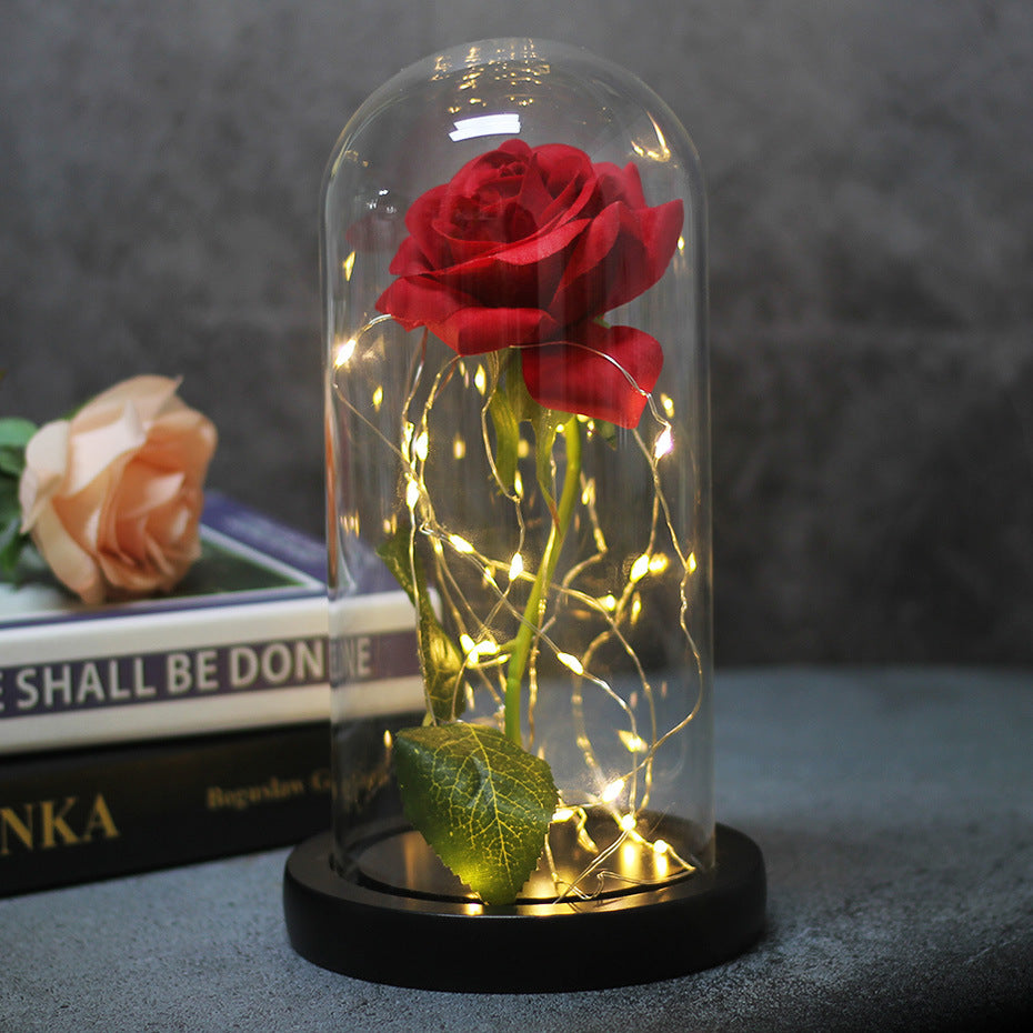 Mothers Day Wedding Favors Bridesmaid Gift Immortal Simulation Rose Glass Cover Luminous Led Ornament - Ectron Online