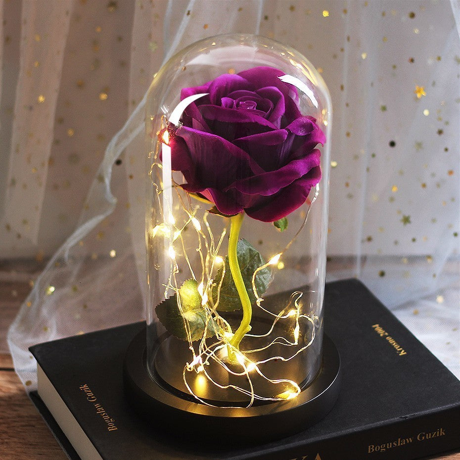 Mothers Day Wedding Favors Bridesmaid Gift Immortal Simulation Rose Glass Cover Luminous Led Ornament - Ectron Online