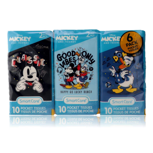 Mickey & Friends 6-pack 10-pocket tissues, SmartCare, blue character cartons