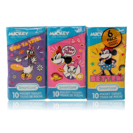 6-pack 10-pocket tissues with Minnie and Daisy cartoon print packs