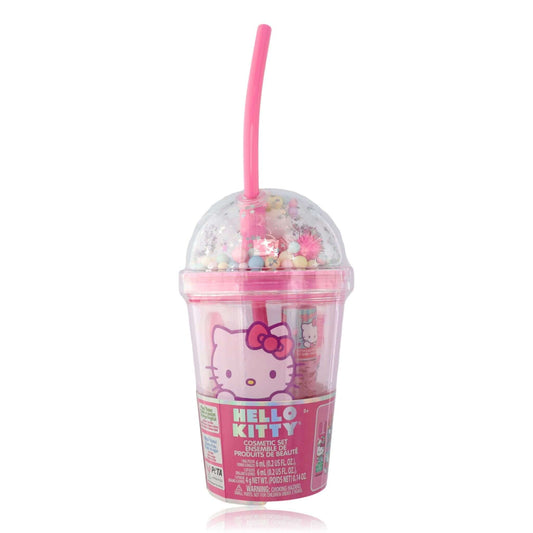 Kids Hello Kitty tumbler with lid and pink straw, clear cup with Hello Kitty graphic
