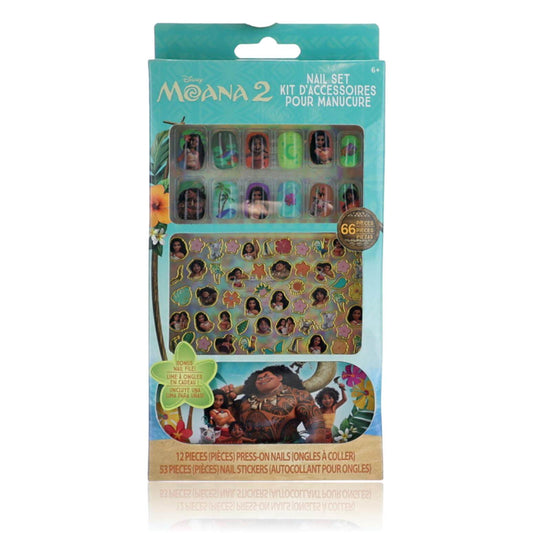 Moana kids nail art set, 66-piece kit with press-on accessories and designs