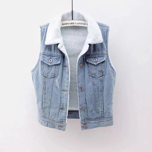 lamb denim patchwork coat