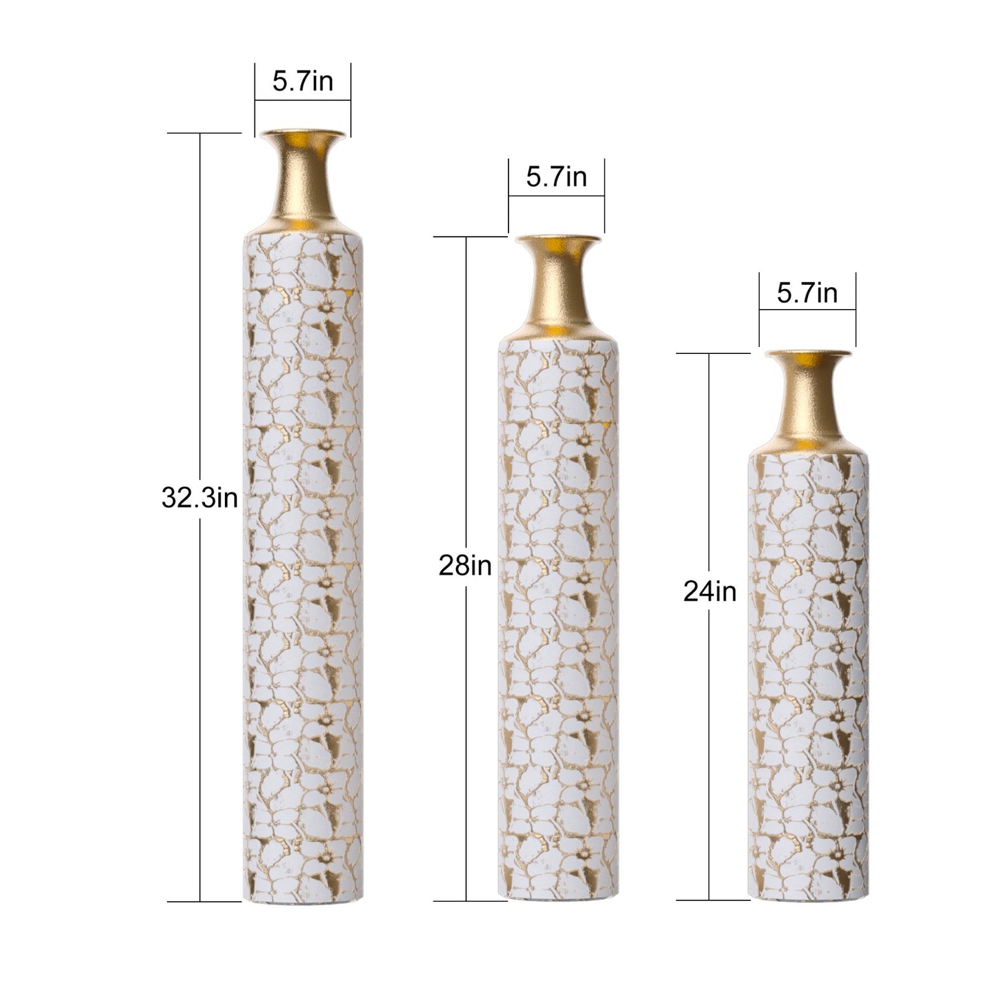 Floor standing golden large vase -32/28/24 inches decorative high vase set of 3 vintage antique worn-out vases - Ectron Online