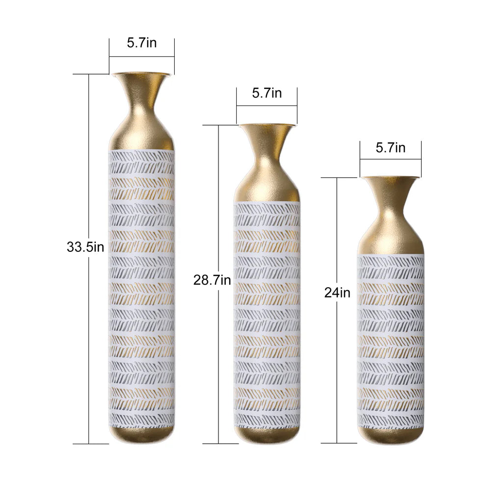 High floor vases -24/28.7/33.5-inch vases, 3 large metal glazed vases, Pampas Prairie Twigs vintage gray - Ectron Online