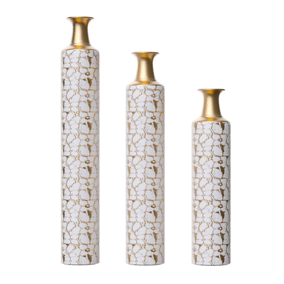 Floor standing golden large vase -32/28/24 inches decorative high vase set of 3 vintage antique worn-out vases - Ectron Online