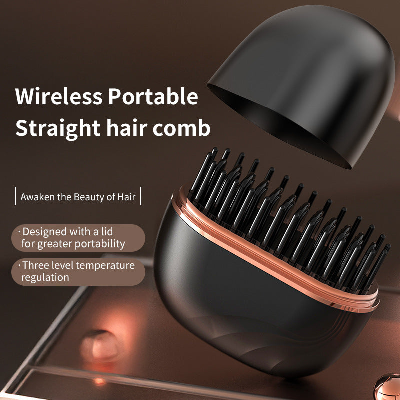 Wireless portable straight hair comb with lid on a dark background
