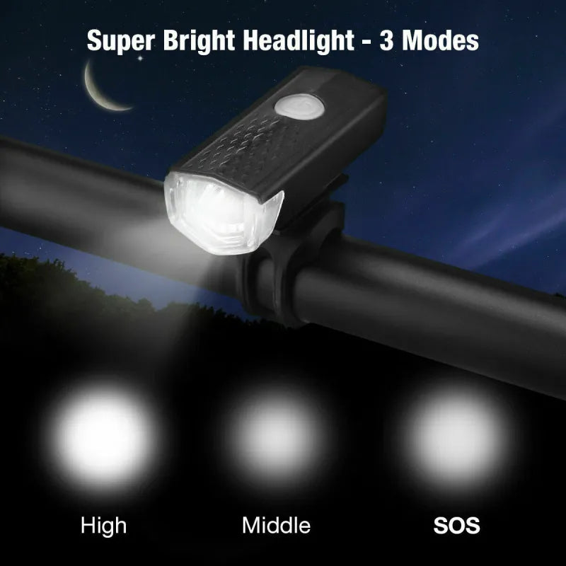USB Rechargeable LED Bicycle Headlight Bike Head Light Cycling Rear Front Lamp Bike Light Rainproof USB Rechargeable LED bicycle Light - Ectron Online