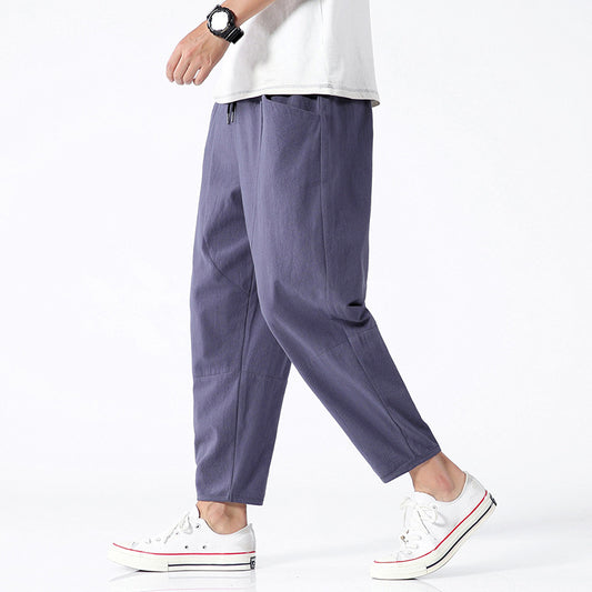 Men’s Cotton Linen Harem Pants – Loose Fit Cropped Casual Trousers Loose Cotton Linen Cropped Harem Pants C | Ectron Online