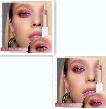 Collage of a woman applying pink lipstick with close-up shots on a white background.
