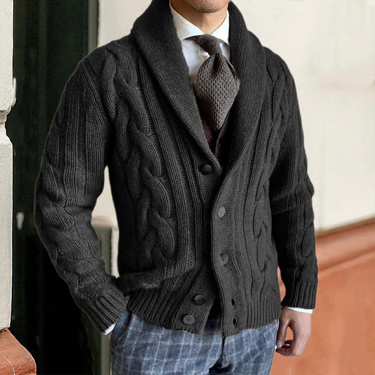 men's lapel knitted sweater cardigan