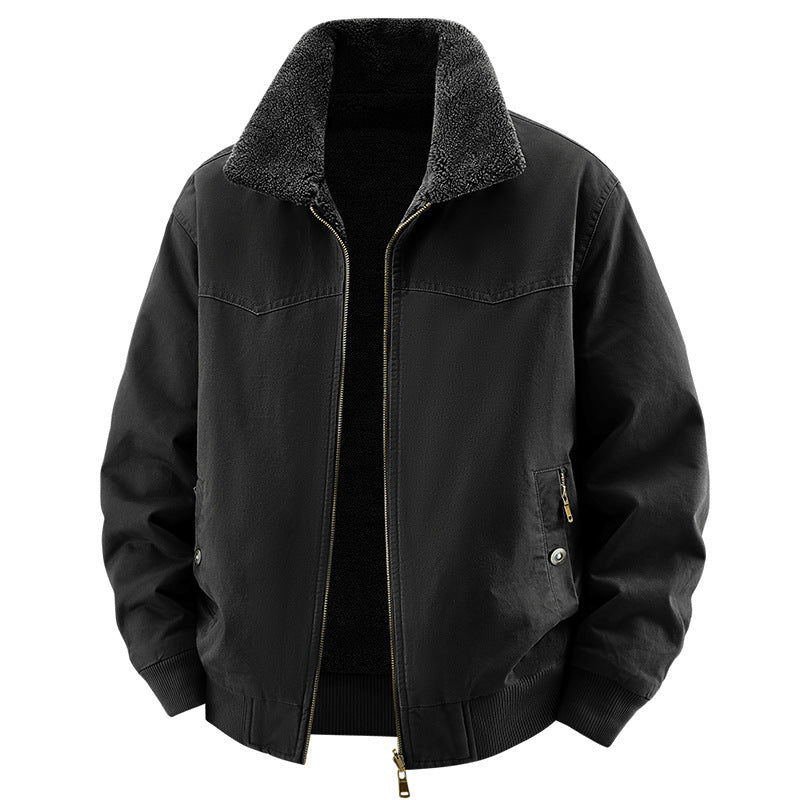 men's loose fleece-lined warm jacket