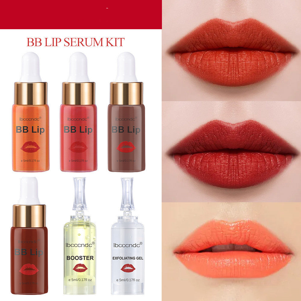 BB Lip Serum Kit with lip products and close-up of lips