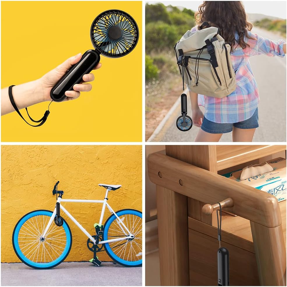 Portable handheld fan, personal USB handheld fan with RGB color lights, 5-speed foldable desk fan with rechargeable battery - Ectron Online