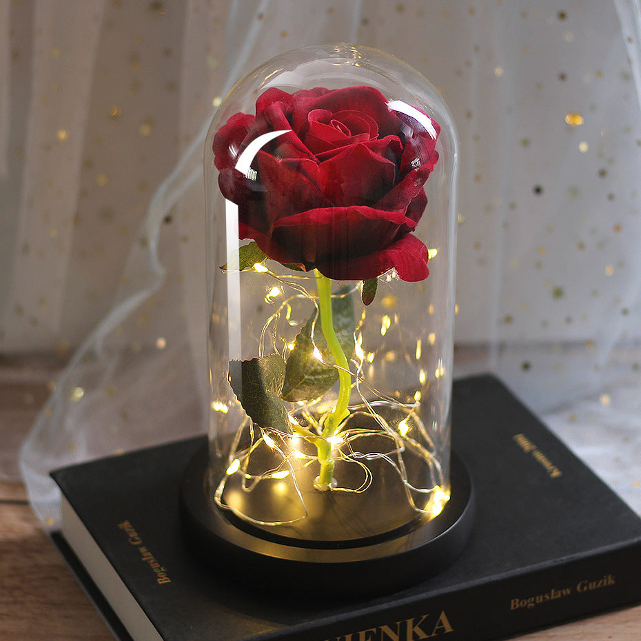 Mothers Day Wedding Favors Bridesmaid Gift Immortal Simulation Rose Glass Cover Luminous Led Ornament - Ectron Online