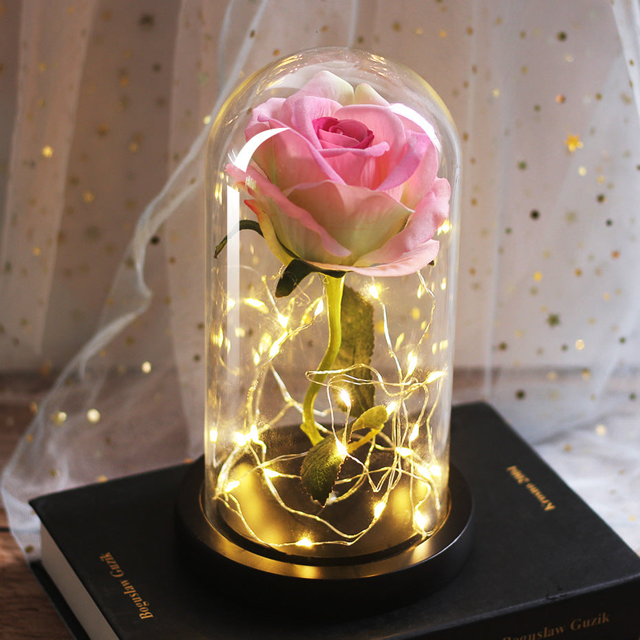 Mothers Day Wedding Favors Bridesmaid Gift Immortal Simulation Rose Glass Cover Luminous Led Ornament - Ectron Online