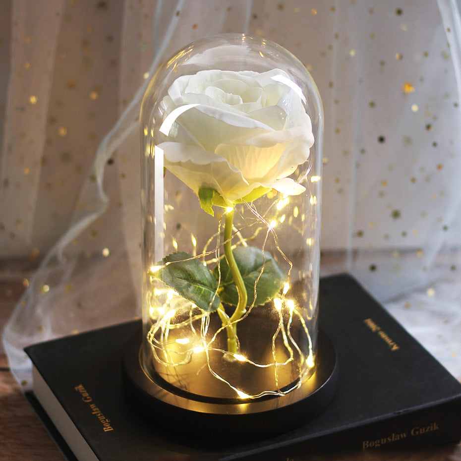 Mothers Day Wedding Favors Bridesmaid Gift Immortal Simulation Rose Glass Cover Luminous Led Ornament - Ectron Online