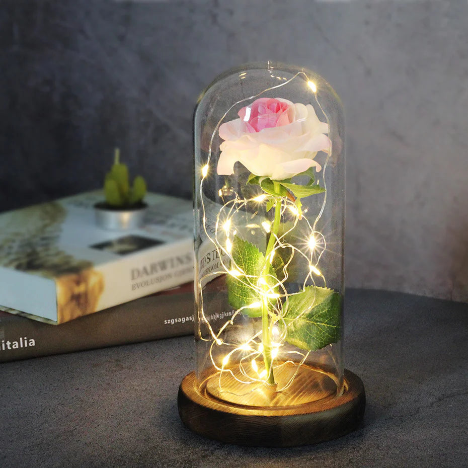 Mothers Day Wedding Favors Bridesmaid Gift Immortal Simulation Rose Glass Cover Luminous Led Ornament - Ectron Online