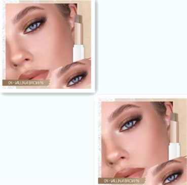 Makeup product with close-up of application on a white background